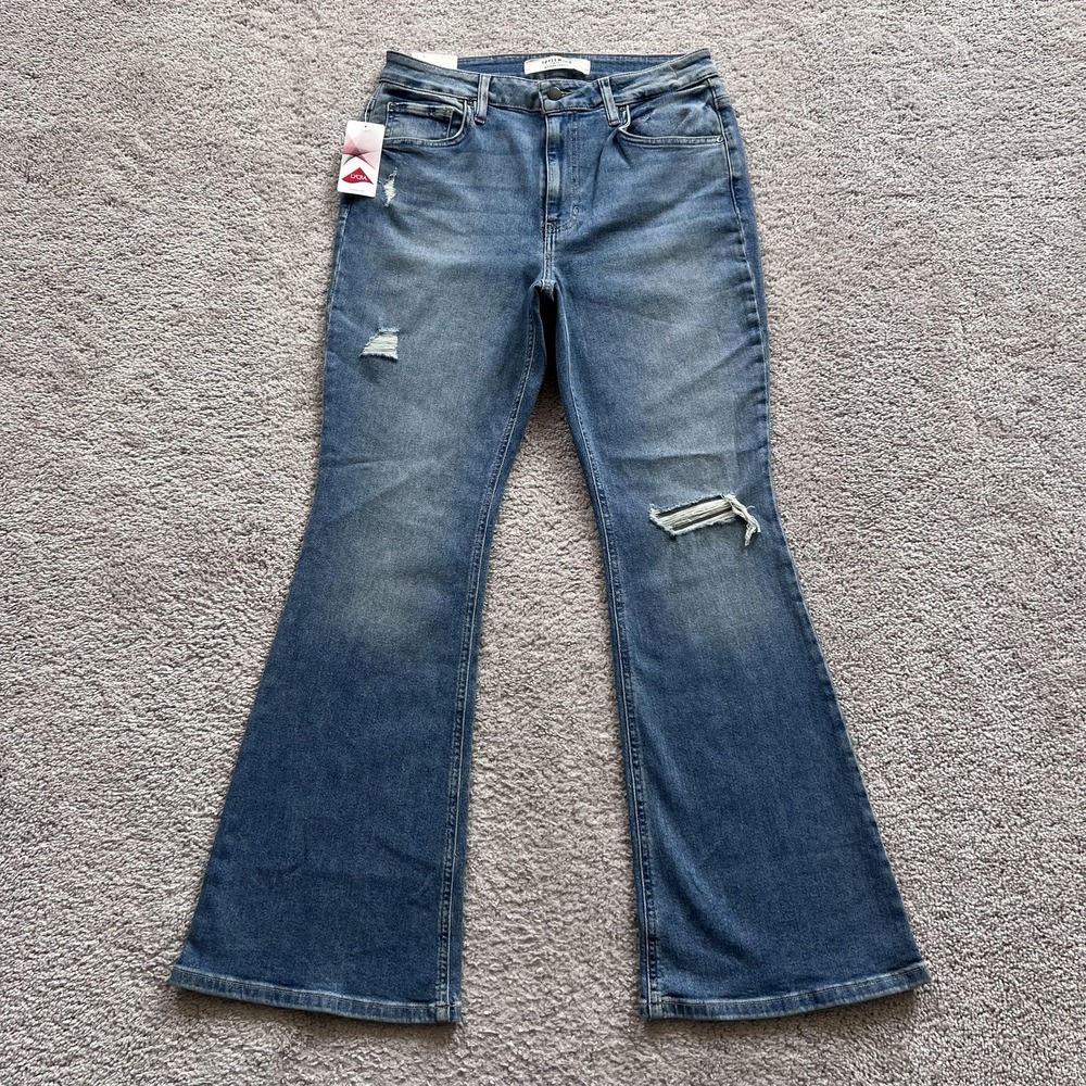 Idyllwind Outlaw High Rise Flare Jeans Womens 14/32 Blue Medium Wash Distressed